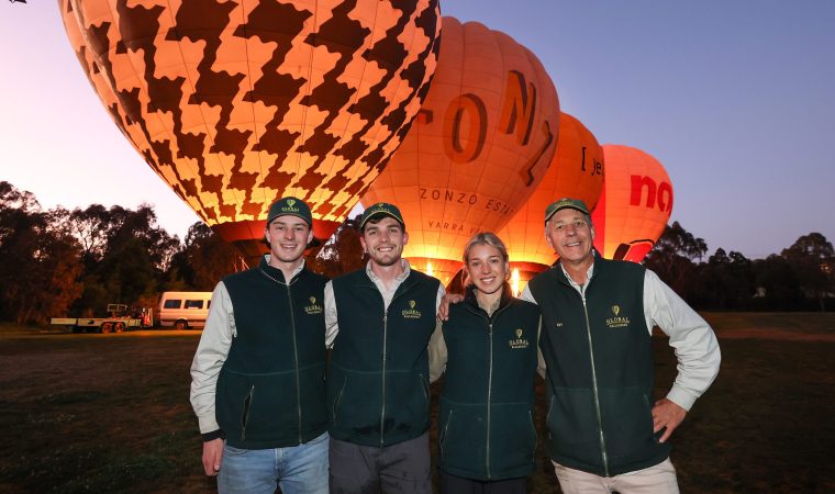 Celebrating 30 years, Global Ballooning is a family run business. Now fourth-generation aviators, the Saunders family have achieved incredible exploits around the world. Kiff Saunders and his three children, Paterson 26, Edward 24 and Scarlett 21 before take off.                     Picture: David Caird